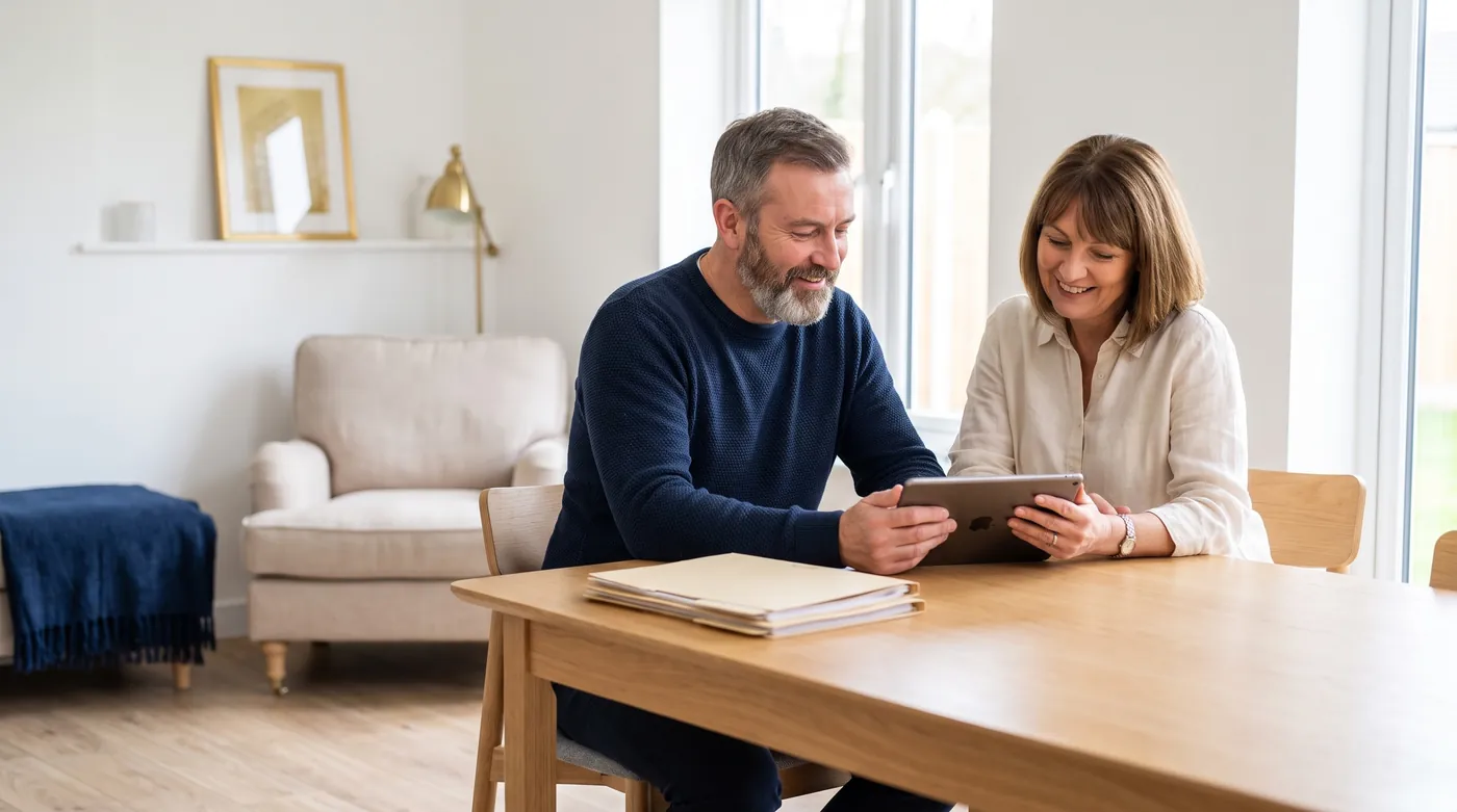 A care manager and a colleague going through records together at a table