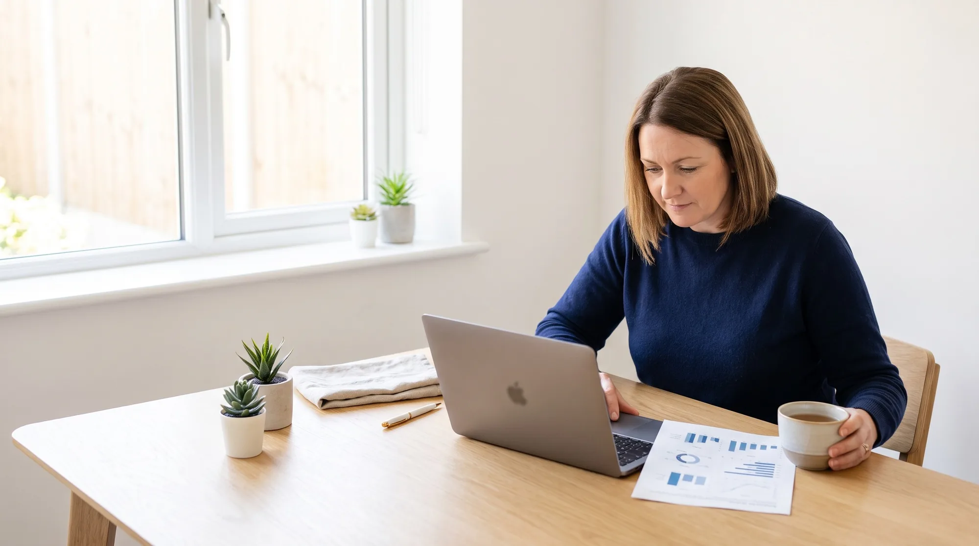 A leader reviewing a report on her laptop