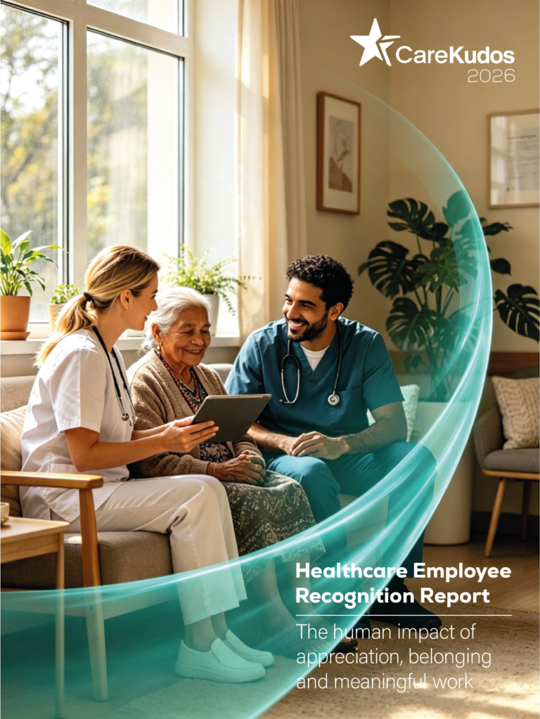 2026 Healthcare Employee Recognition Report cover - 30% recognition gap between manager appreciation and organisational value in NHS staff survey data.